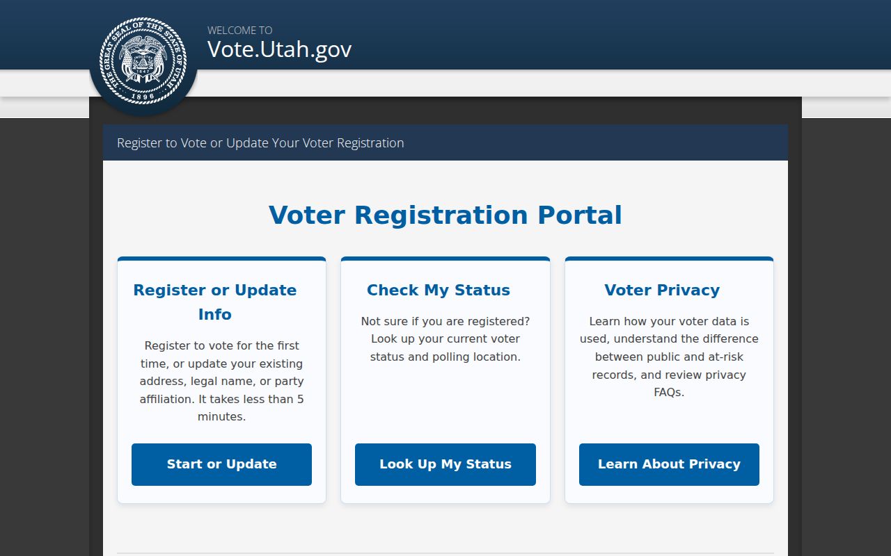 Utah voter status and registration route