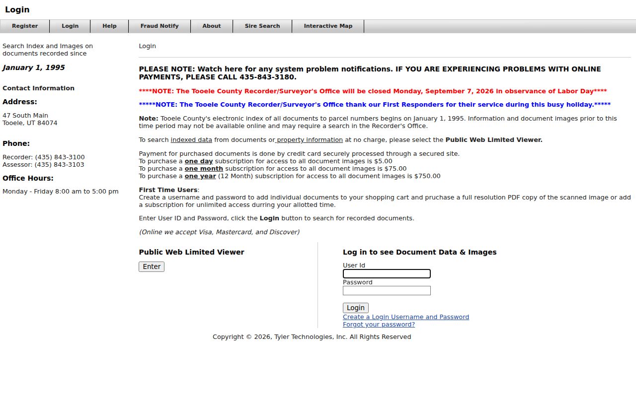 Tooele County EagleWeb records entry point