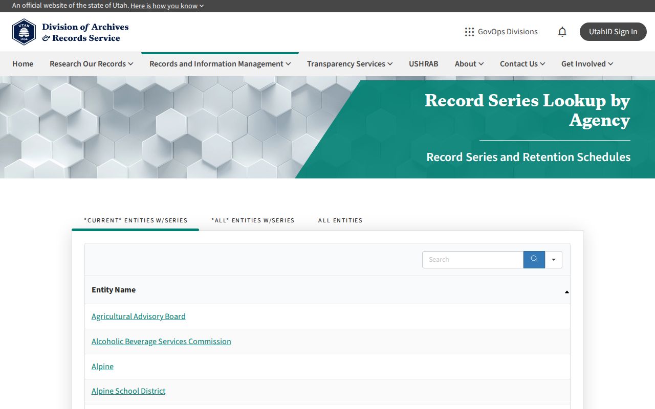 Utah State Archives record inventory for Tooele history