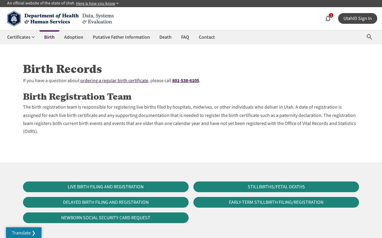 Utah vital records access and order route