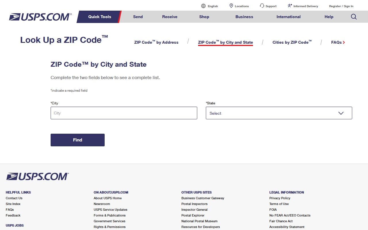 USPS ZIP code lookup controls for Tooele
