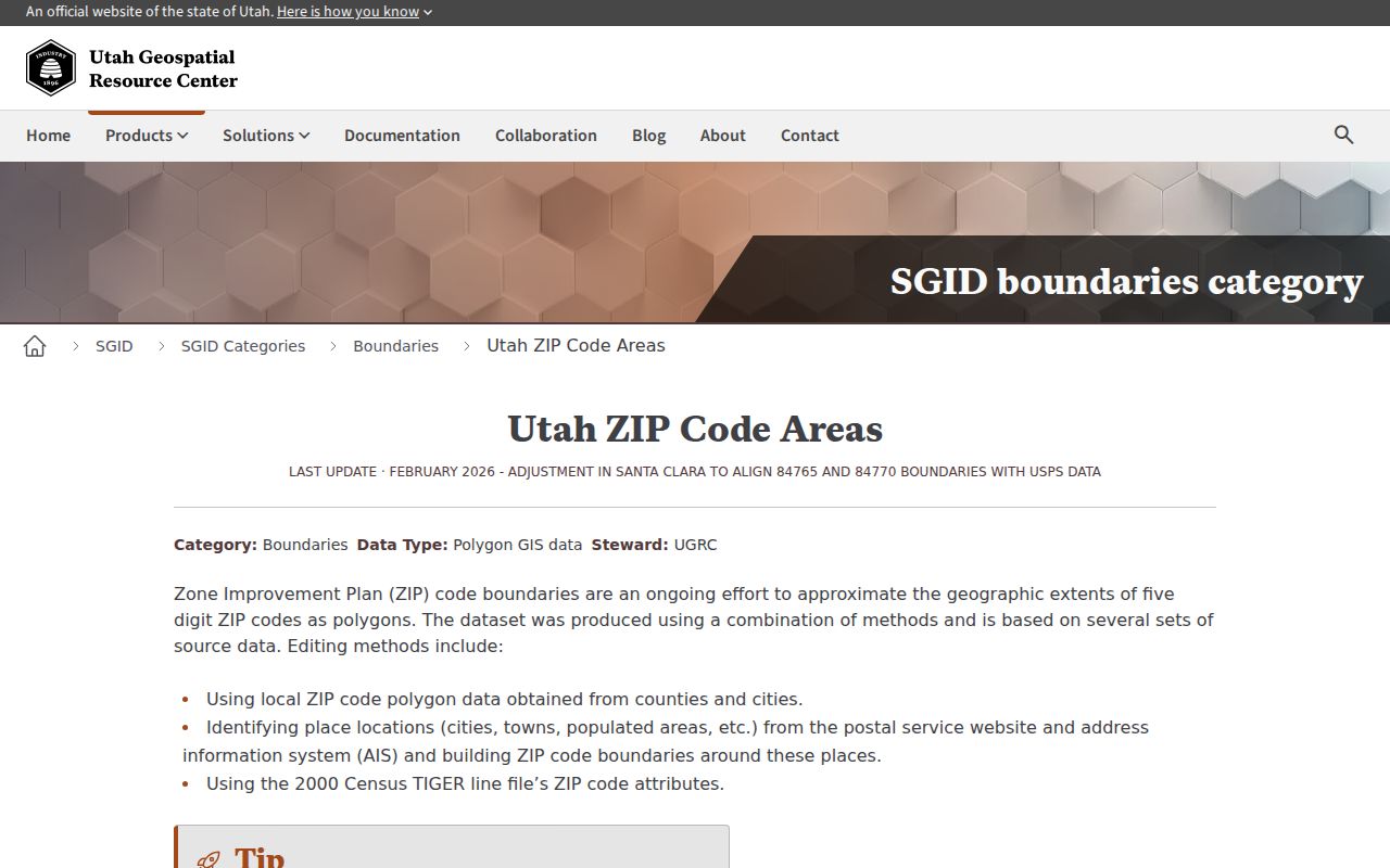 Utah GIS ZIP boundary guidance